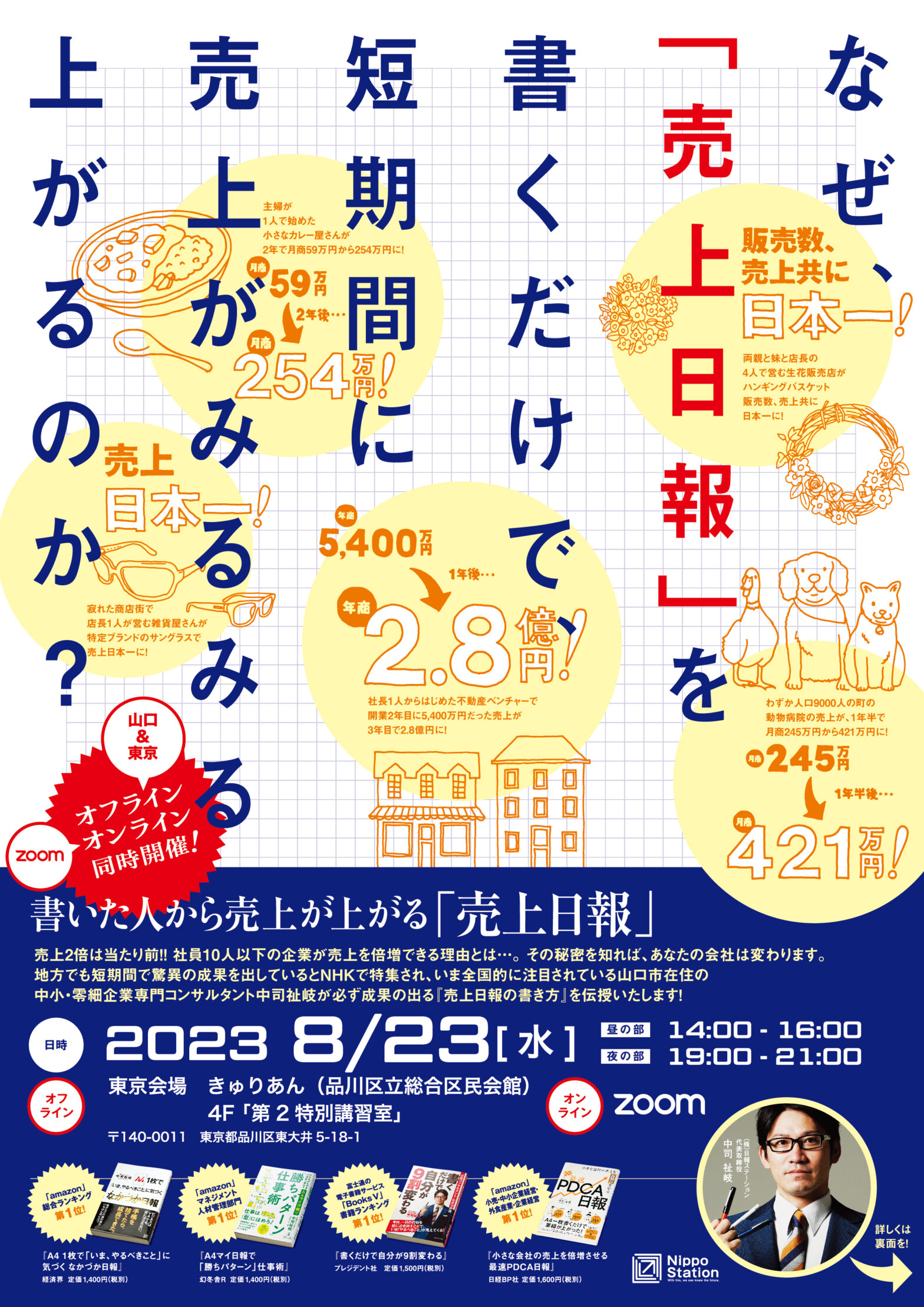 【リアル&オンライン同時開催】8/23(水) 書いた人から売上が上がる『売上日報』セミナー!!
