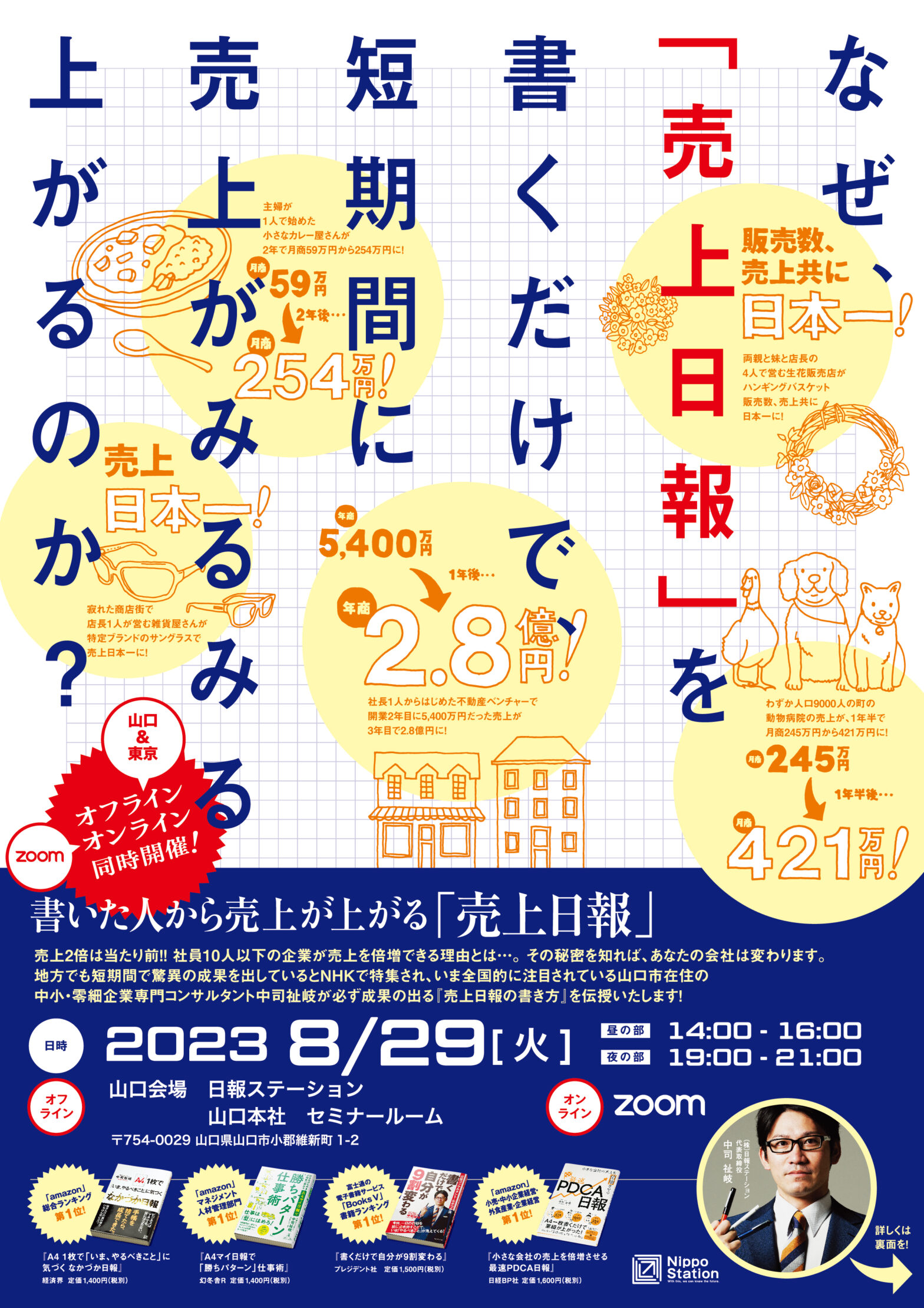 【リアル&オンライン同時開催】8/29(火) 書いた人から売上が上がる『売上日報』セミナー!!