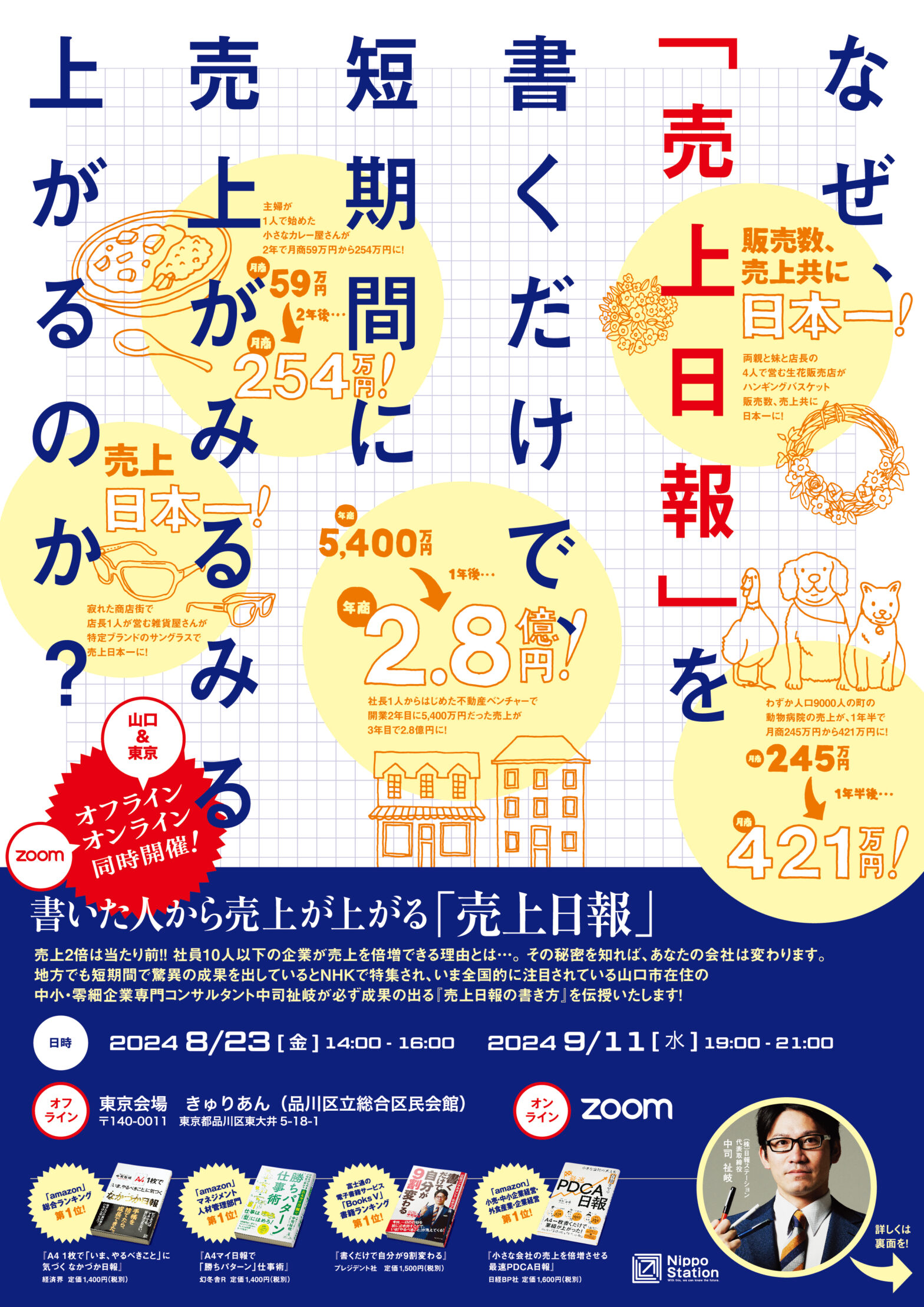 【リアル&オンライン同時開催】9/11(水) 書いた人から売上が上がる『売上日報』セミナー!!