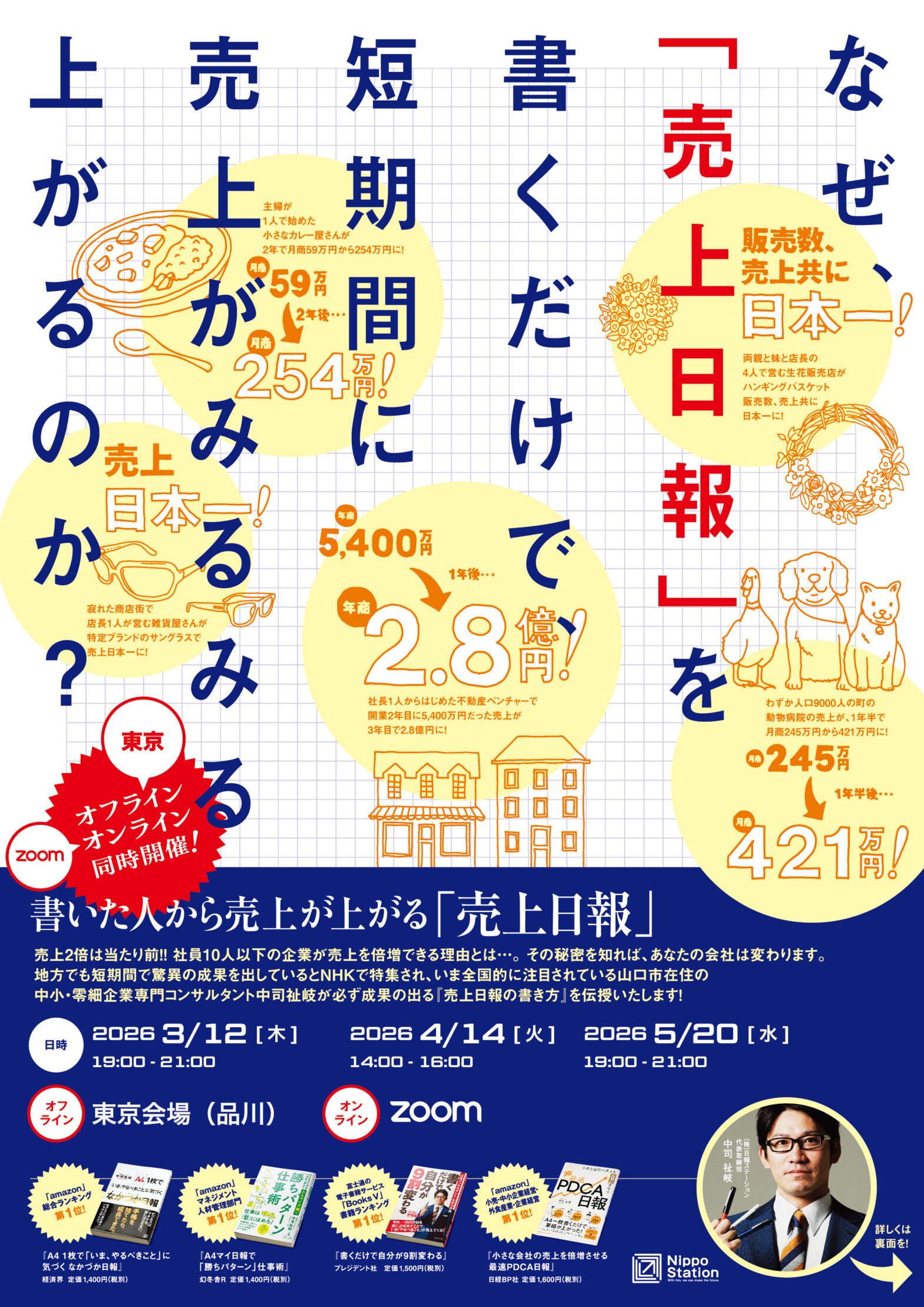 【リアル&オンライン同時開催】3/12(木) 書いた人から売上が上がる『売上日報』セミナー!!