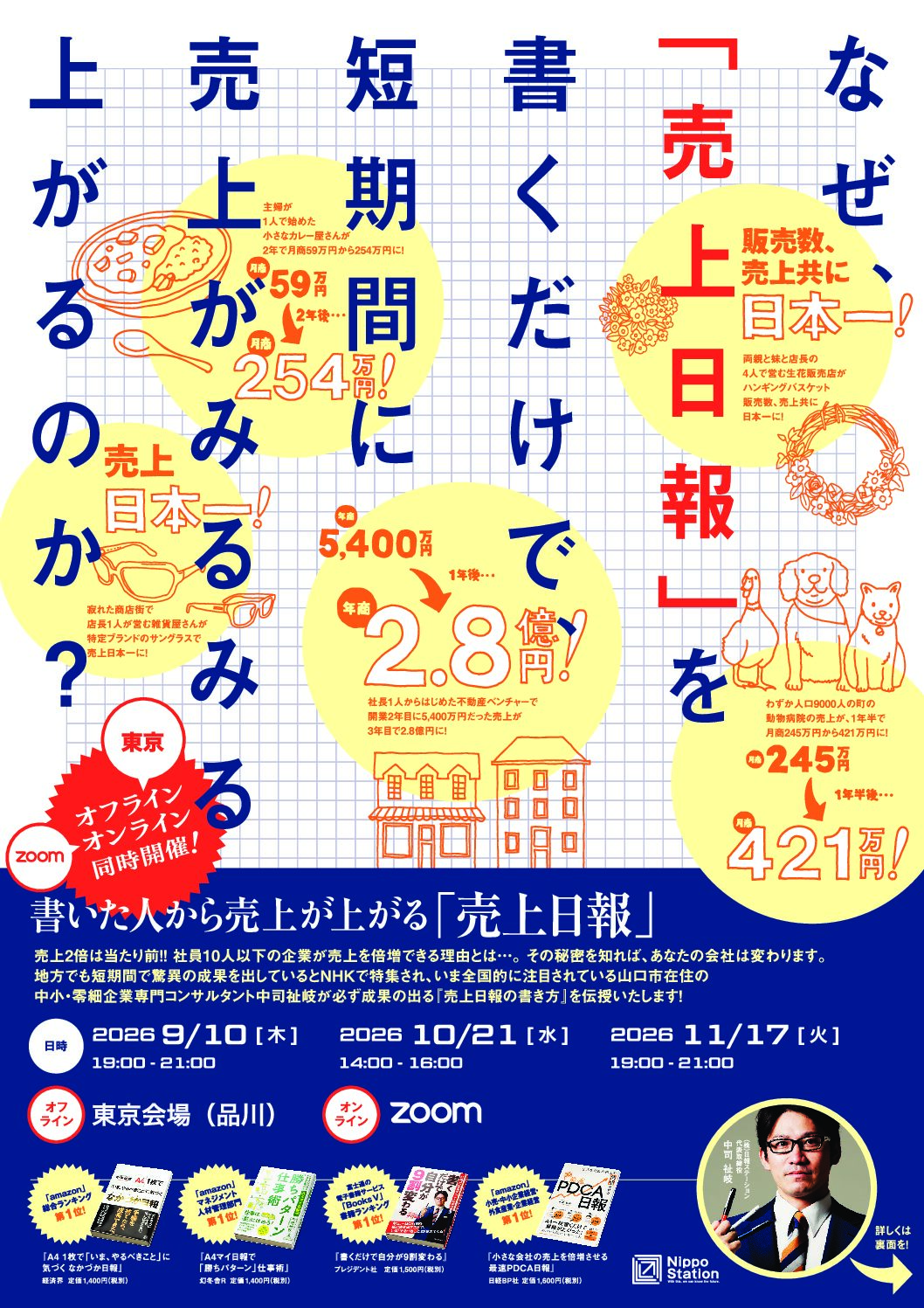 【リアル&オンライン同時開催】9/10(木) 書いた人から売上が上がる『売上日報』セミナー!!
